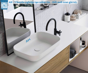 LAVABO / CHẬU RỬA MẶT - NỔI ĐẶT BÀN ĐÚC NGUYÊN KHỐI TỪ ĐÁ SOLID SURFACE _ MODEL: HR-011