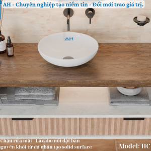 LAVABO / CHẬU RỬA MẶT - NỔI ĐẶT BÀN ĐÚC NGUYÊN KHỐI TỪ ĐÁ SOLID SURFACE _ MODEL: HC-011