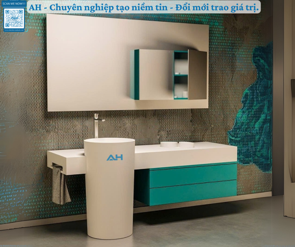 LAVABO / CHẬU RỬA MẶT - TRỤ ĐỨNG ĐÚC NGUYÊN KHỐI TỪ ĐÁ SOLID SURFACE_ MODEL: HC-110A
