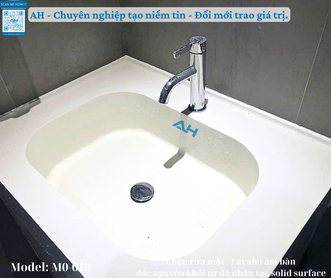 LAVABO CHỮ NHẬT TRÒN ÂM BÀN ĐÁ SOLID SURFACE - M0-010