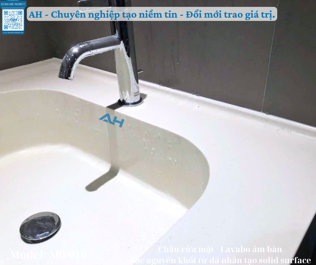 LAVABO CHỮ NHẬT TRÒN ÂM BÀN ĐÁ SOLID SURFACE - M0-010