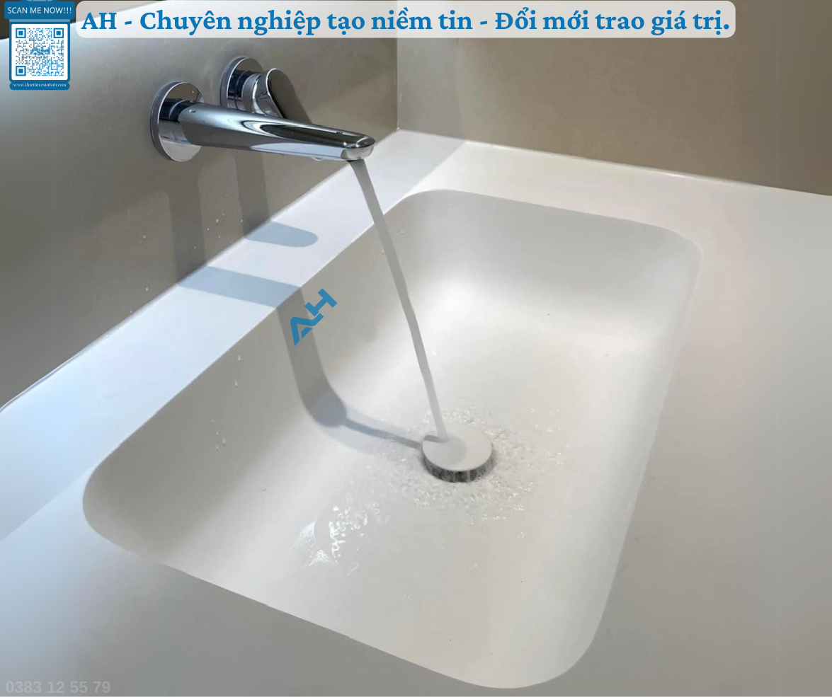 Thi công lavabo AH đúc nguyên khối từ đá solid surface tại Cần Thơ