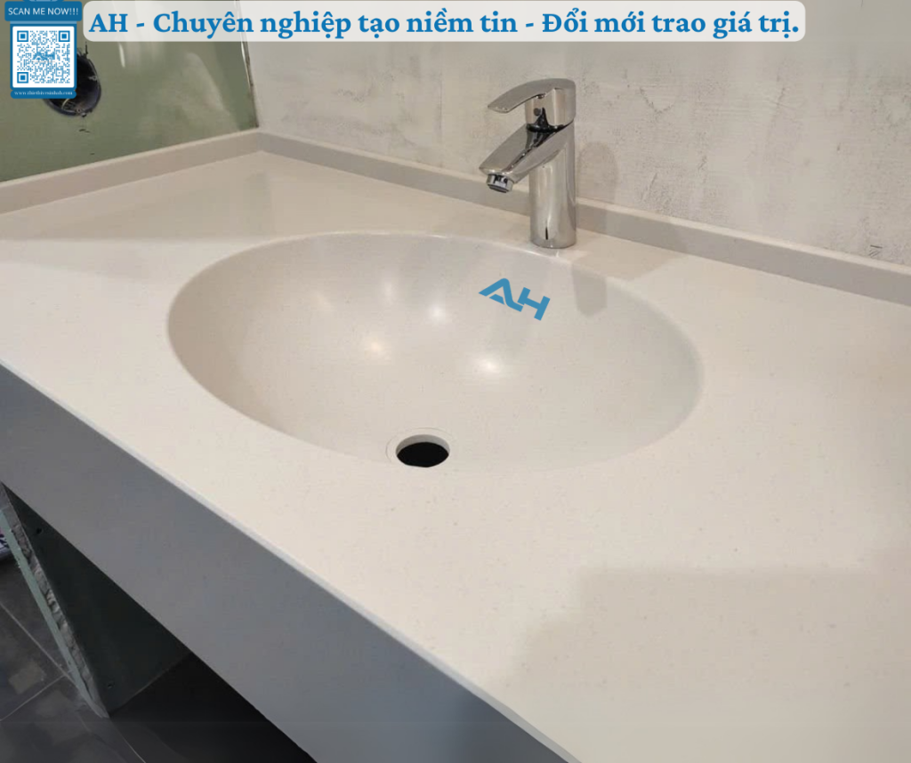 thi công Lavabo Liền Mặt Bàn Chống Bám Bẩn Solid Surface cho dự án dịch vụ tại An Giang