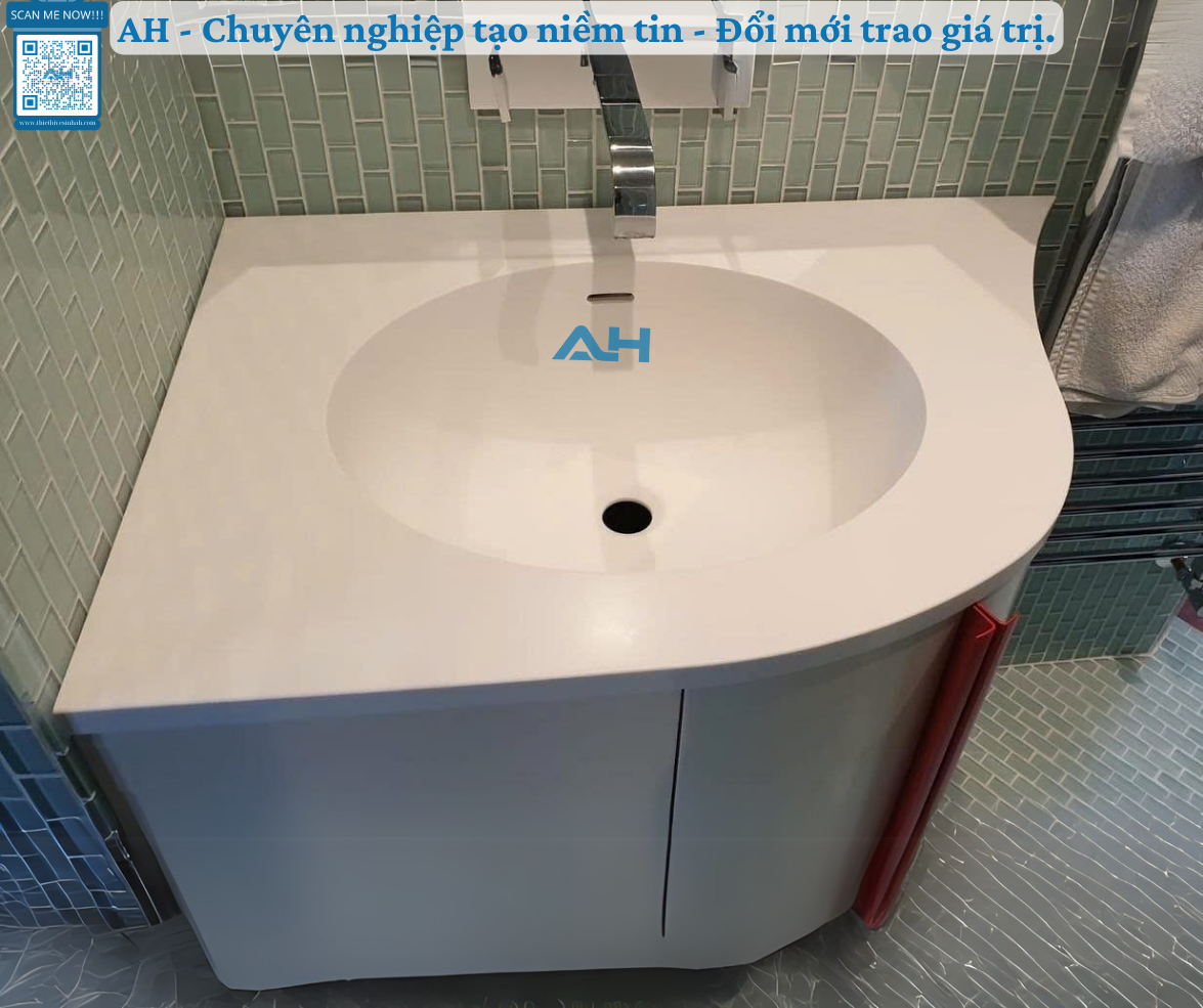 Thi công lavabo AH đúc nguyên khối từ đá solid surface tại Cần Thơ