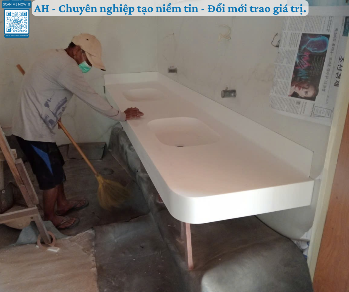 Lắp đặt lavabo solid surface liền mặt bàn tại Điện Biên chất lượng