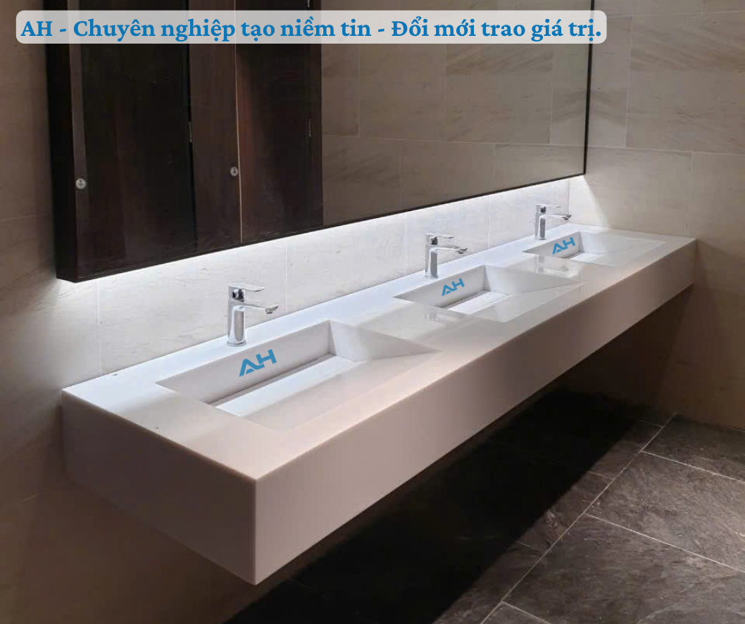 Thiết Bị Vệ Sinh AH - lavabo solid surface liền mặt bàn Phú Quốc uy tín