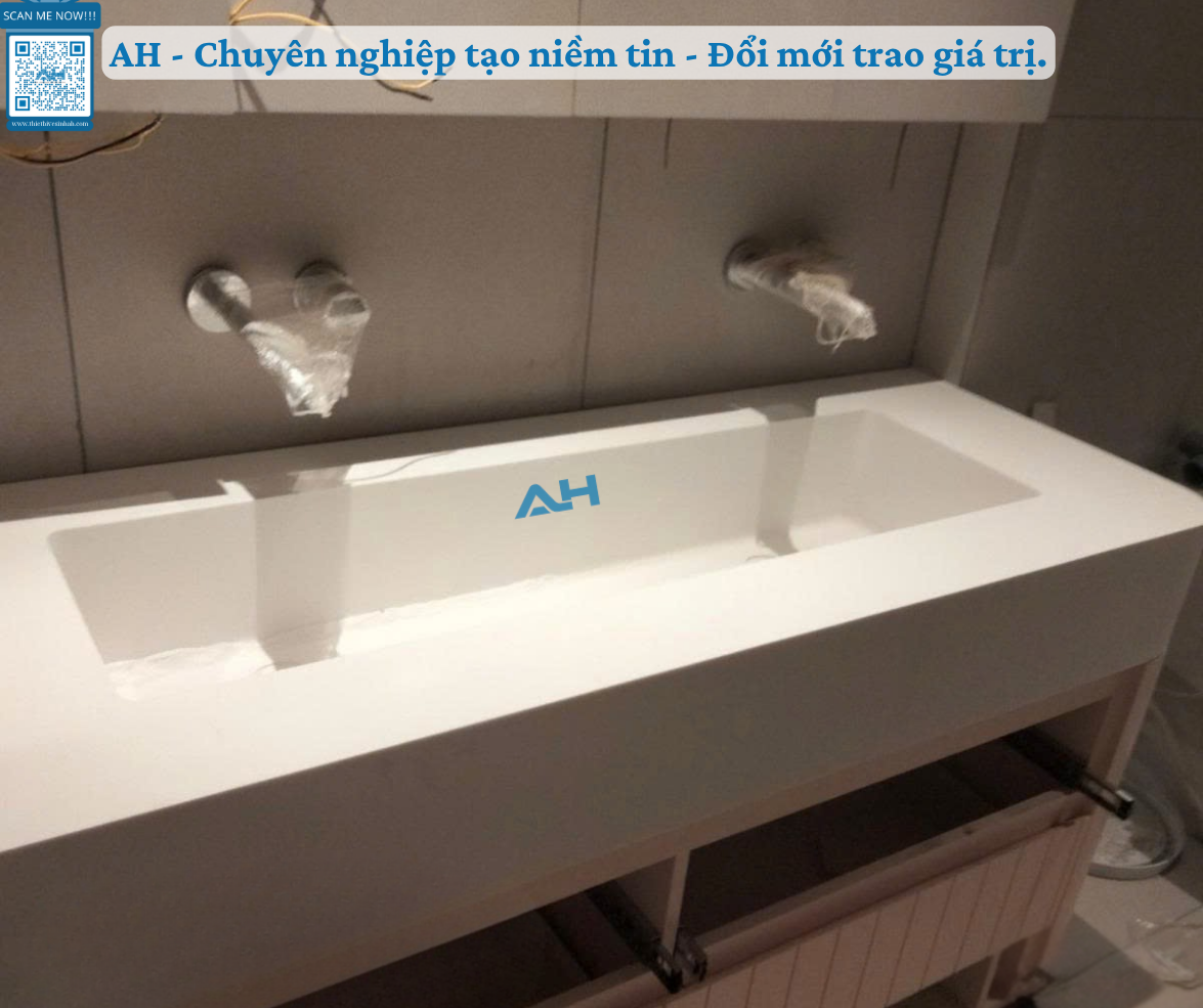 Thiết Bị Vệ Sinh AH - lavabo solid surface liền mặt bàn Phú Quốc uy tín