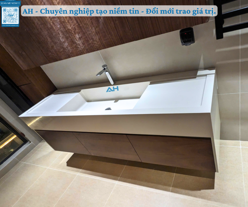 lavabo solid surface liền mặt bàn đẹp hiện đại tại Nha Trang