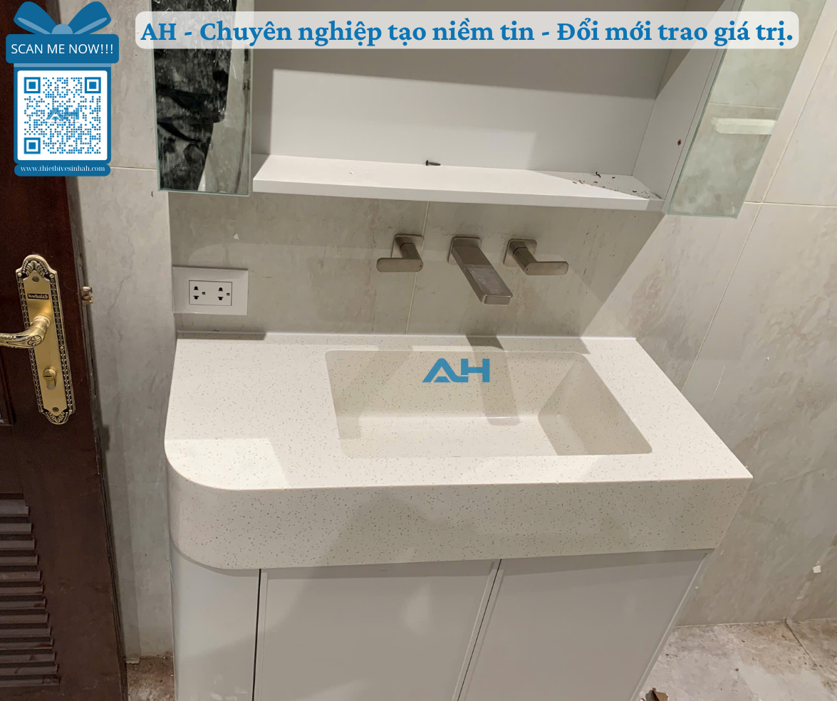 Lắp đặt lavabo solid surface liền mặt bàn tại Điện Biên chất lượng