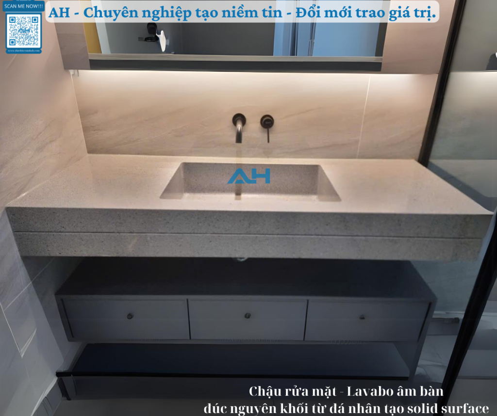 lavabo solid surface đúc nguyên khối Đà Lạt