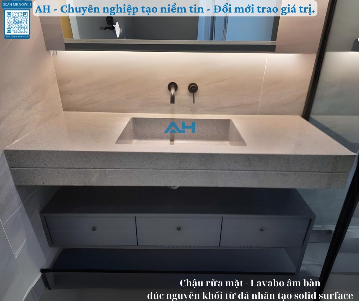 lavabo solid surface đúc nguyên khối Đà Lạt