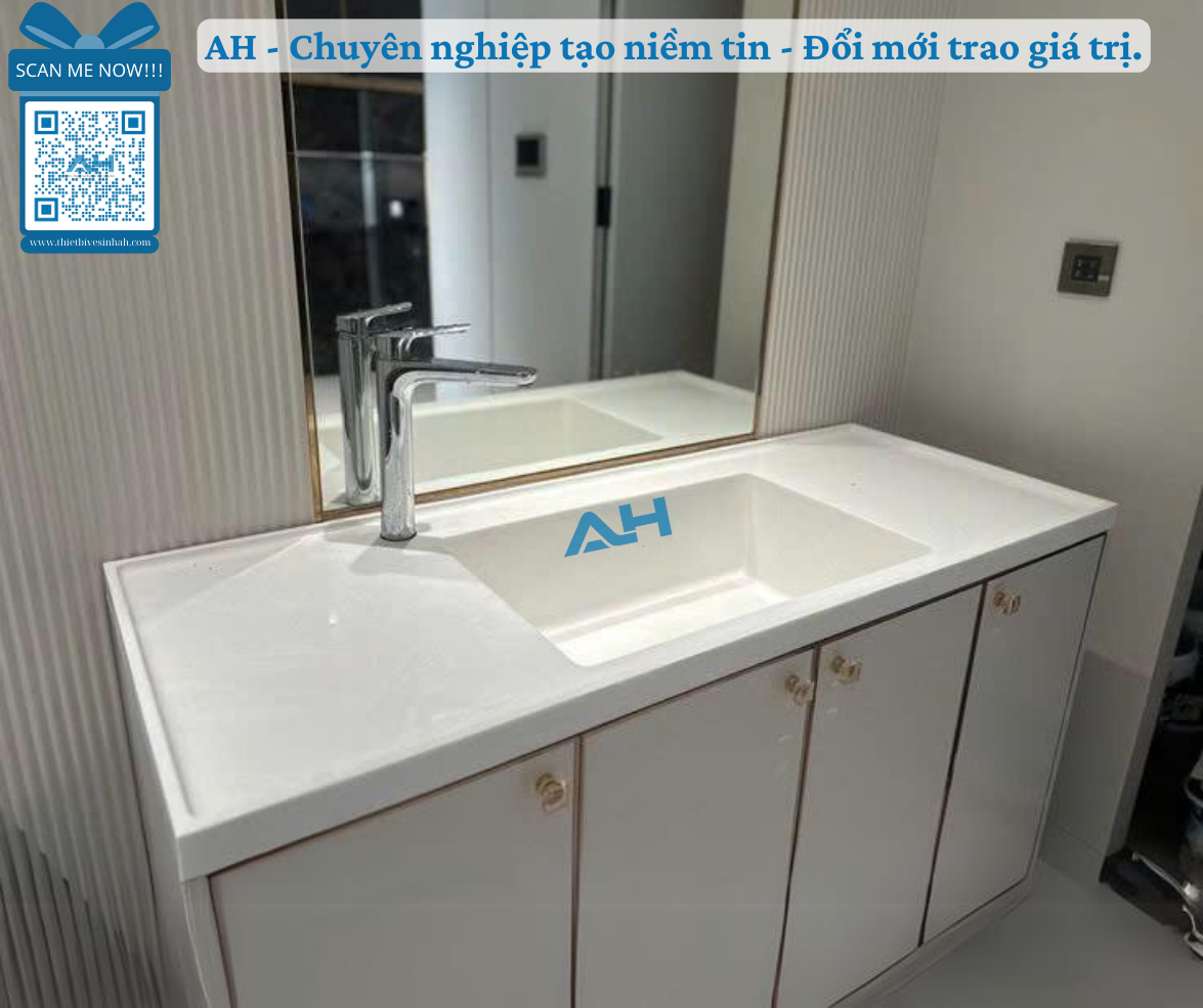 Thi công lavabo solid surface liền mặt ở Thái Bình chống ố vàng