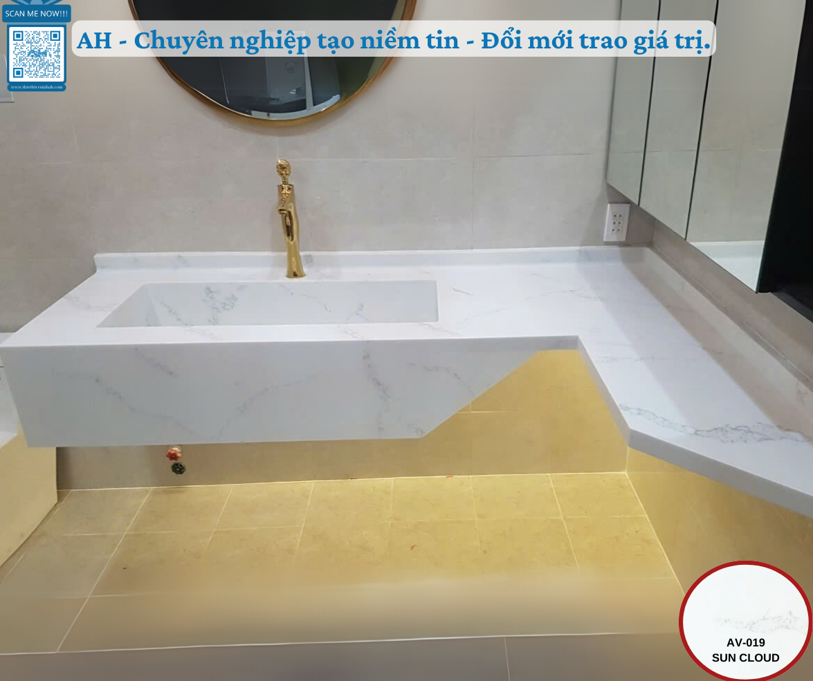 Thi công lavabo solid surface liền mặt ở Thái Bình chống ố vàng