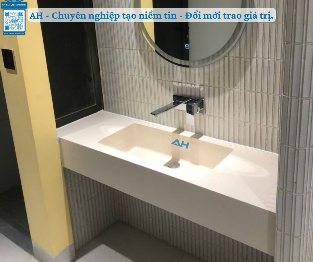 Lắp đặt lavabo solid surface liền mặt tại Quảng Trị