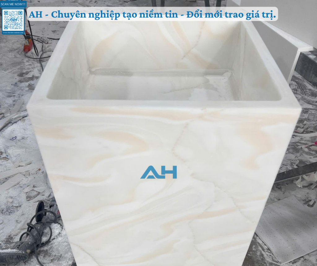 Báo giá lavabo solid surface đúc nguyên khối theo thiết kế riêng ở Quảng Nam
