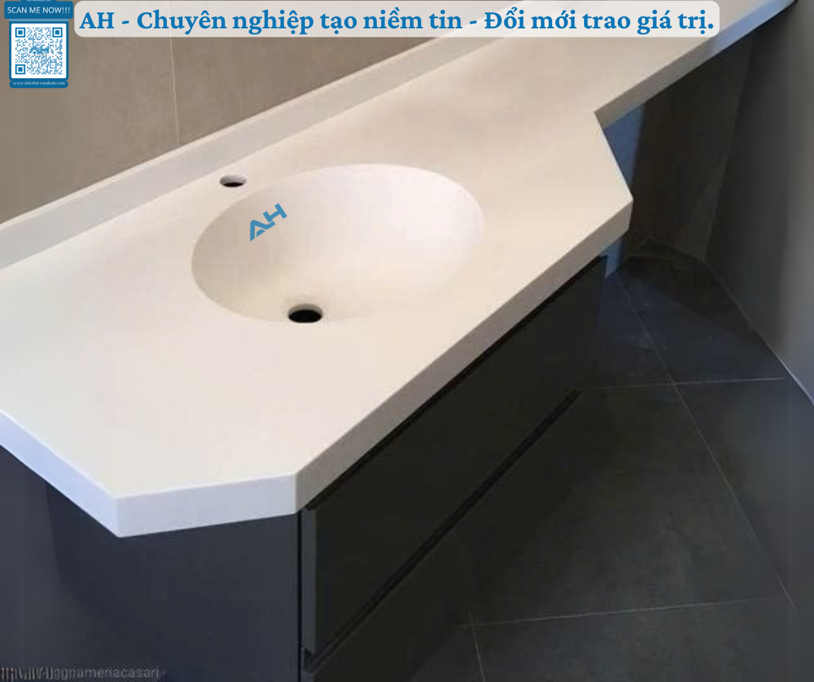 Thi công lavabo solid surface đúc liền mặt bàn tại Bình Thuận