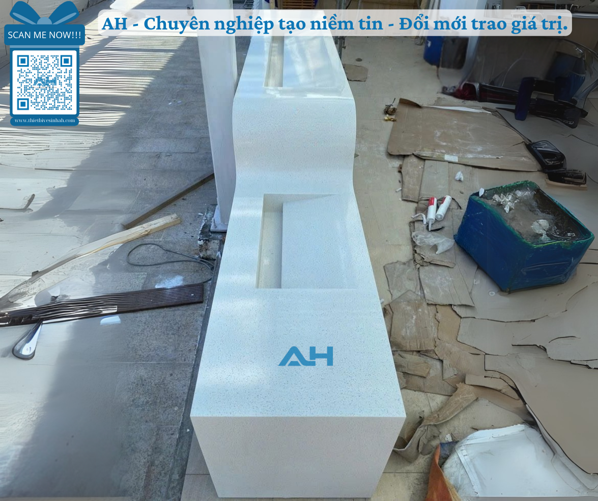Bàn giao lavabo solid surface không đường nối chống thấm dự án Long An