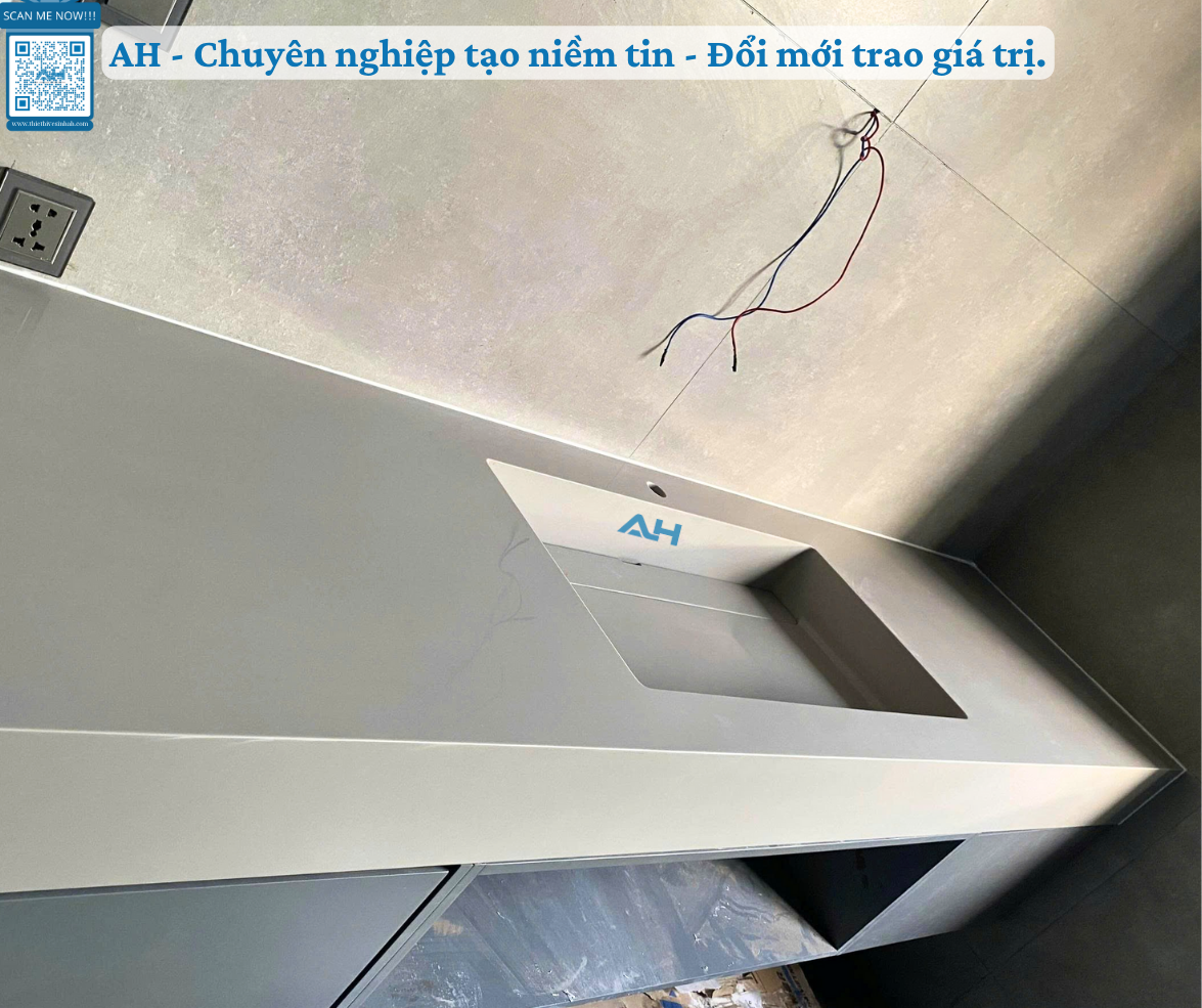 Bàn giao lavabo solid surface không đường nối chống thấm dự án Long An