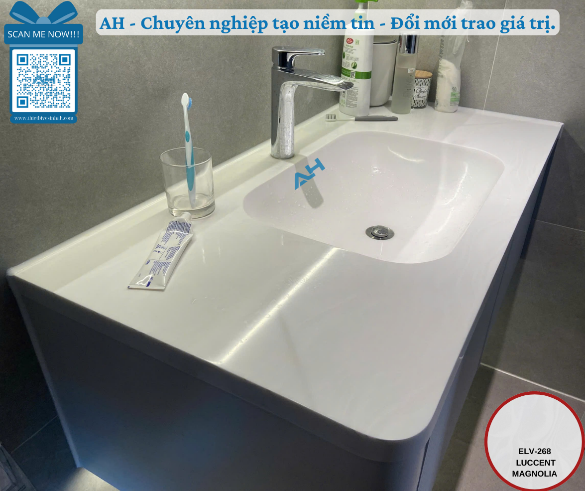 Thi công lavabo solid surface đúc liền mặt bàn tại Bình Thuận