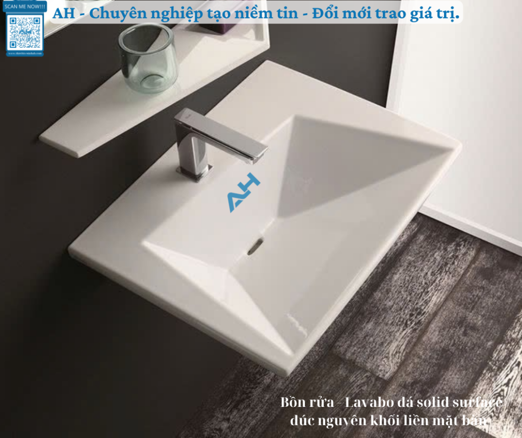 Cách Tối Ưu Phòng Tắm Nhỏ Nhưng Vẫn Sang Trọng Với Lavabo AH Đá Solid Surface