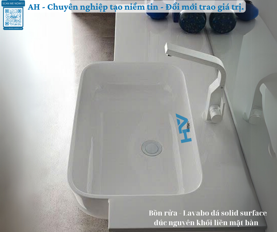Vẻ Đẹp Vượt Thời Gian Với Lavabo Đá Solid Surface Đúc Nguyên Khối
